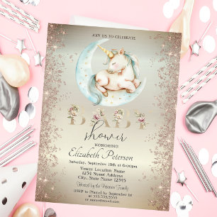 Eenhorn Maan Goud Glitter Confetti Baby Shower Kaart