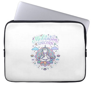 Eenhorn Meditatie Eenhorn Witte Achtergrond Vector Laptop Sleeve