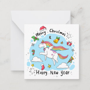 Eenhorn Merry Christmas/Gelukkig Nieuwjaar Notitiekaartje