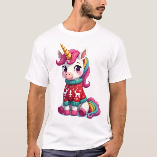 Eenhorn met Kerstmis Trui Eenhorn Meisjes Chris T-shirt (Voorkant)