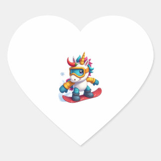 Eenhorn op Snowboard - Grappige Ski en Wintersport Hart Sticker