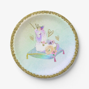 Eenhorn Prinses Iridiserende Regenboog Pastel Fees Papieren Bordje