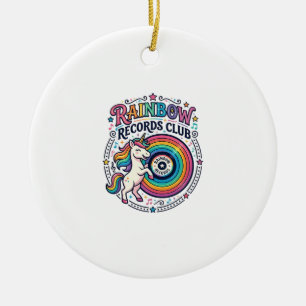 Eenhorn Regenboog Records Club Witte Achtergrond S Keramisch Ornament