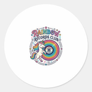 Eenhorn Regenboog Records Club Witte Achtergrond S Ronde Sticker
