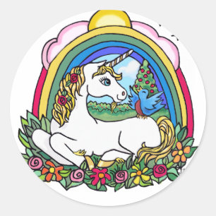 Eenhorn & Regenboog Ronde Sticker