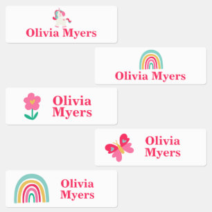 Eenhorn, Regenboog, Vlinder en Bloem Personaliseer Labels