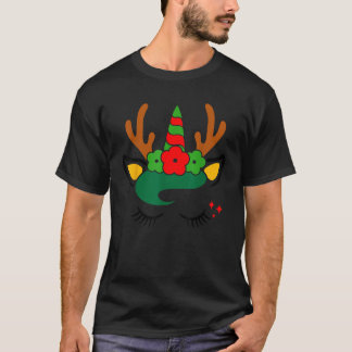 Eenhorn Rendier Gezicht met Bloemen Krans Schattig T-shirt