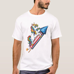 Eenhorn Ridding Vuurwerk Amerikaanse Vlag 4 Juli T-shirt