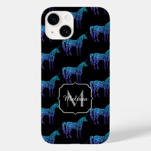 Eenhorn Sparkles aqua blauwe ombre patroon Monogra Case-Mate iPhone 14 Hoesje