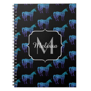 Eenhorn Sprankels aqua blauwe ombre patroon Monogr Notitieboek
