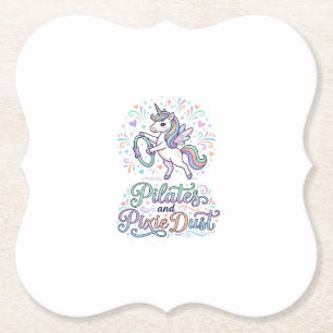 Eenhornige Pilates en Pixie Dust Witte Achtergrond Kartonnen Onderzetters