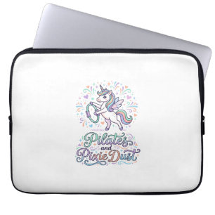 Eenhornige Pilates en Pixie Dust Witte Achtergrond Laptop Sleeve