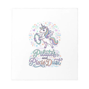 Eenhornige Pilates en Pixie Dust Witte Achtergrond Notitieblok