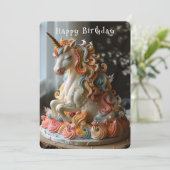 Eenhornige verjaardagstaart gouden hoorn kaart (Staand voorkant)