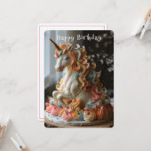 Eenhornige verjaardagstaart gouden hoorn kaart (Voorkant / Achterkant in situ)