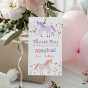 Eenhornweide Pastel Roze Gouden Verjaardag Cadeaulabel