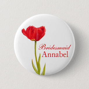Eénmalige rode tulpenbridesmaïde bruiloft / knop ronde button 5,7 cm