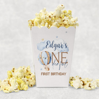 EENprachtige 1e verjaardag Hot Air Balloon Popcorn Bedankdoosjes