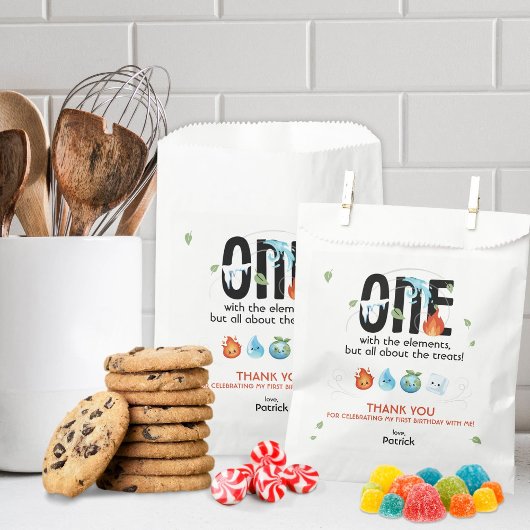 Eentje met de elementen eerste verjaardag bedankzakje