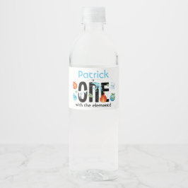 Eentje met de elementen eerste verjaardag waterfles etiket