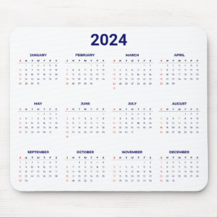 Eenvoudig 2024 Jaar in een oogopslag Blauw & Wit K Muismat