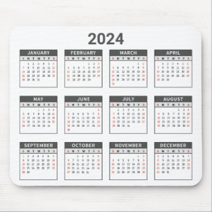 Eenvoudig 2024 Jaar in een oogopslag Grijze & Witt Muismat