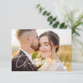 Eenvoudig 2 Foto Script Calligrafie Huwelijk Bedankkaart (Staand voorkant)