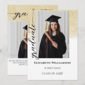 Eenvoudig 2 foto zwart gouden kalligrafie Afstuder Aankondiging (Voorkant / Achterkant)