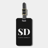 Eenvoudig 2 Monogram Initiaal Retro Zwart Wit Bagagelabel (Voorkant verticaal)