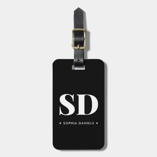 Eenvoudig 2 Monogram Initiaal Retro Zwart Wit Bagagelabel (Voorkant verticaal)
