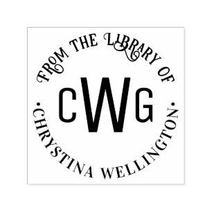 Eenvoudig 3 Initialen Letter Monogram #1 Bibliothe Zelfinktende Stempel