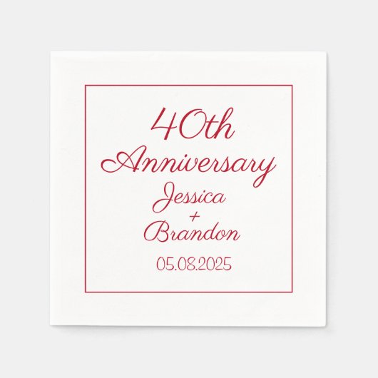 Eenvoudig 40e Red Ruby Bruiloft Jubileum Servet (Voorkant)