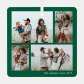 Eenvoudig 4 Fotocollage Script Vrolijk Kerstfeest Metalen Ornament (Voorkant)