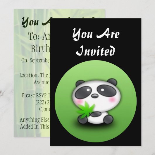 EENVOUDIG AAN TE PASSEN - Beer Uitnodiging Panda (Voorkant / Achterkant)