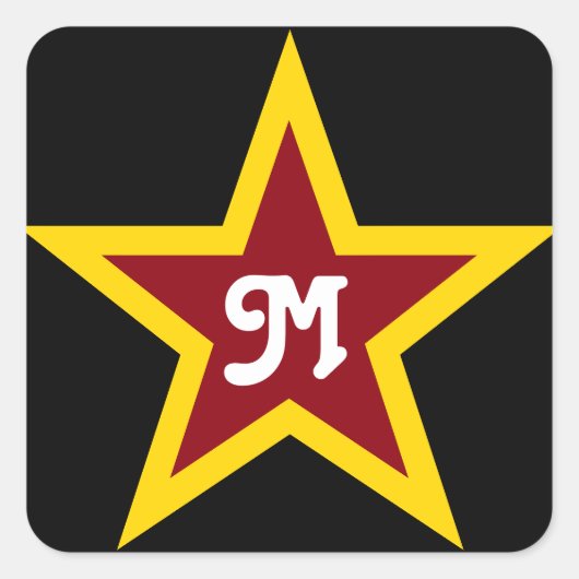 Eenvoudig aangepast rood- en geel Star-monogram op Vierkante Sticker (Voorkant)