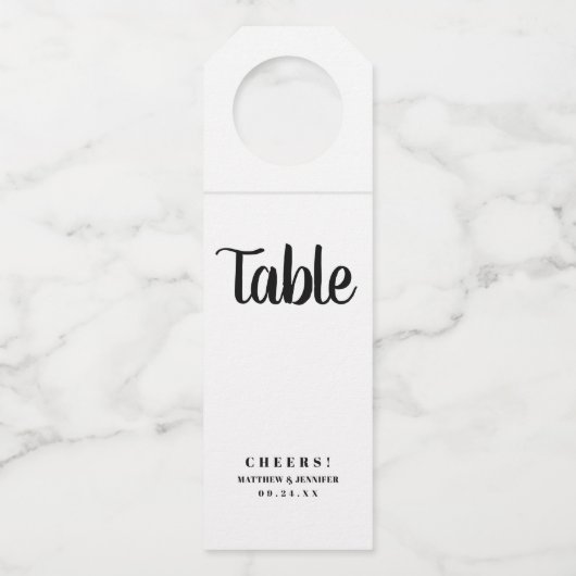 Eenvoudig Aangepaste Trouwreceptie Tafelnummer Flessenhanger (Voorkant)