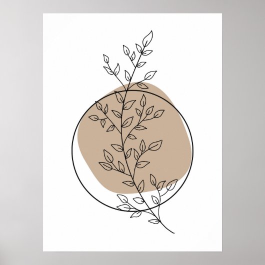 Eenvoudig Abstract Minimal Boho Style Leaf Round Poster (Voorkant)