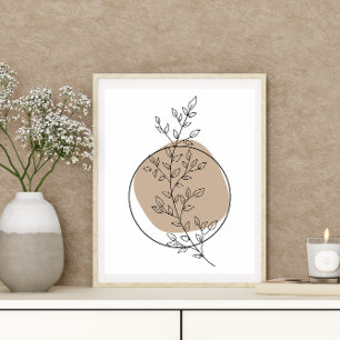 Eenvoudig Abstract Minimal Boho Style Leaf Round Poster