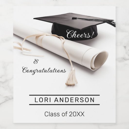 Eenvoudig Afstudeerder Pet Elegant Afstuderen Wijn Etiket (Enkel label)