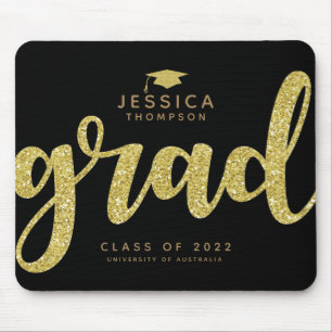 Eenvoudig Afstudeerder zwart en Faux Gold Glitter Muismat