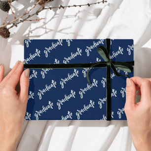 Eenvoudig Afstudeerfeest Blauw Wit Script Verloopf Cadeaupapier