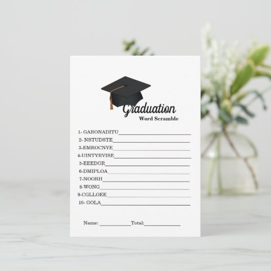Eenvoudig afstuderen scramble afstuderen game informatiekaartje (Staand voorkant)