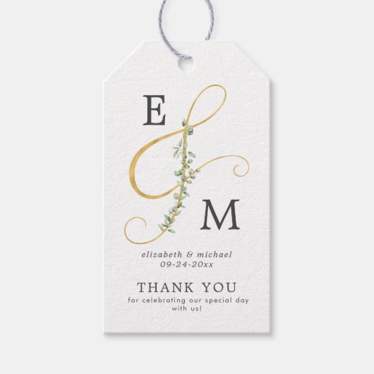 Eenvoudig Ampersand Monogram Botanical Weddenschap Cadeaulabel (Voorkant)