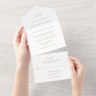 Eenvoudig Antiek gouden monogram Elegant Huwelijk All In One Uitnodiging