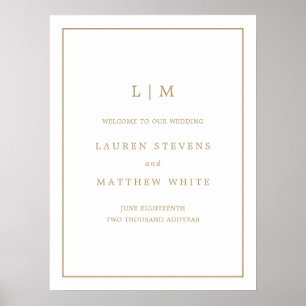 Eenvoudig Antiek gouden monogram Elegant Huwelijk Poster