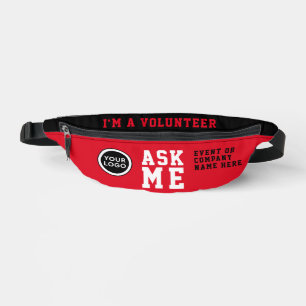 Eenvoudig Ask Me Rood Wit Vrijwilligers Event Logo Heuptasje