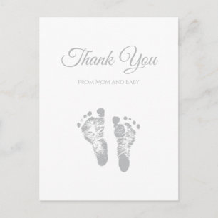 Eenvoudig Baby shower Bedankt Modern Grey Footprin Briefkaart