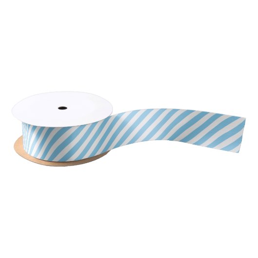Eenvoudig babyblauw en wit diagonaal streeppatroon lint (Spoel)
