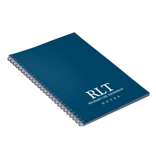 Eenvoudig Basic Monogram op Elegant Blauw Notitieboek (Rechterzijde)