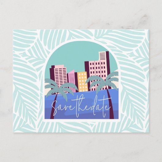 Eenvoudig Beach Weddenschap Budget sparen de Datum Aankondigingskaart (Voorkant)